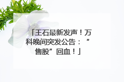 王石最新发声！万科晚间突发公告：“售股”回血！