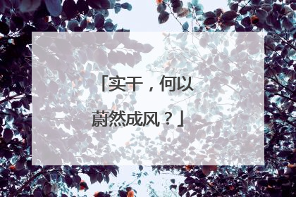实干，何以蔚然成风？