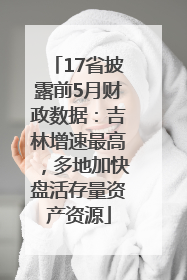 17省披露前5月财政数据：吉林增速最高，多地加快盘活存量资产资源